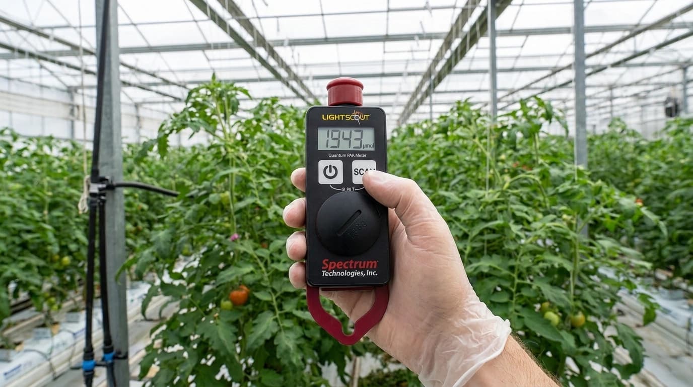 LightScout PAR- és DLI-mérő – használat közben, AI-generált kép