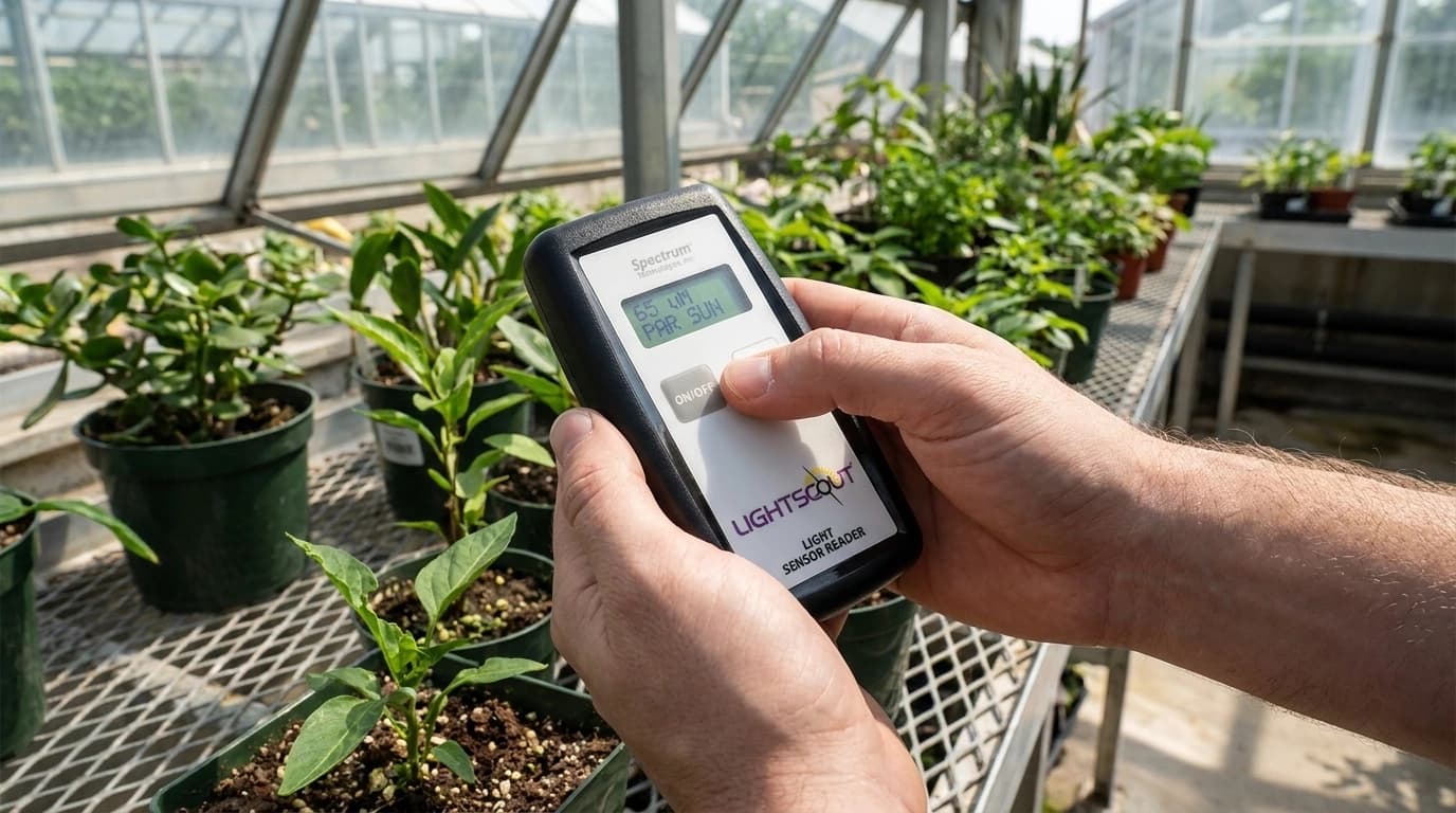LightScout fényszenzor-leolvasó – használat közben, AI-generált kép