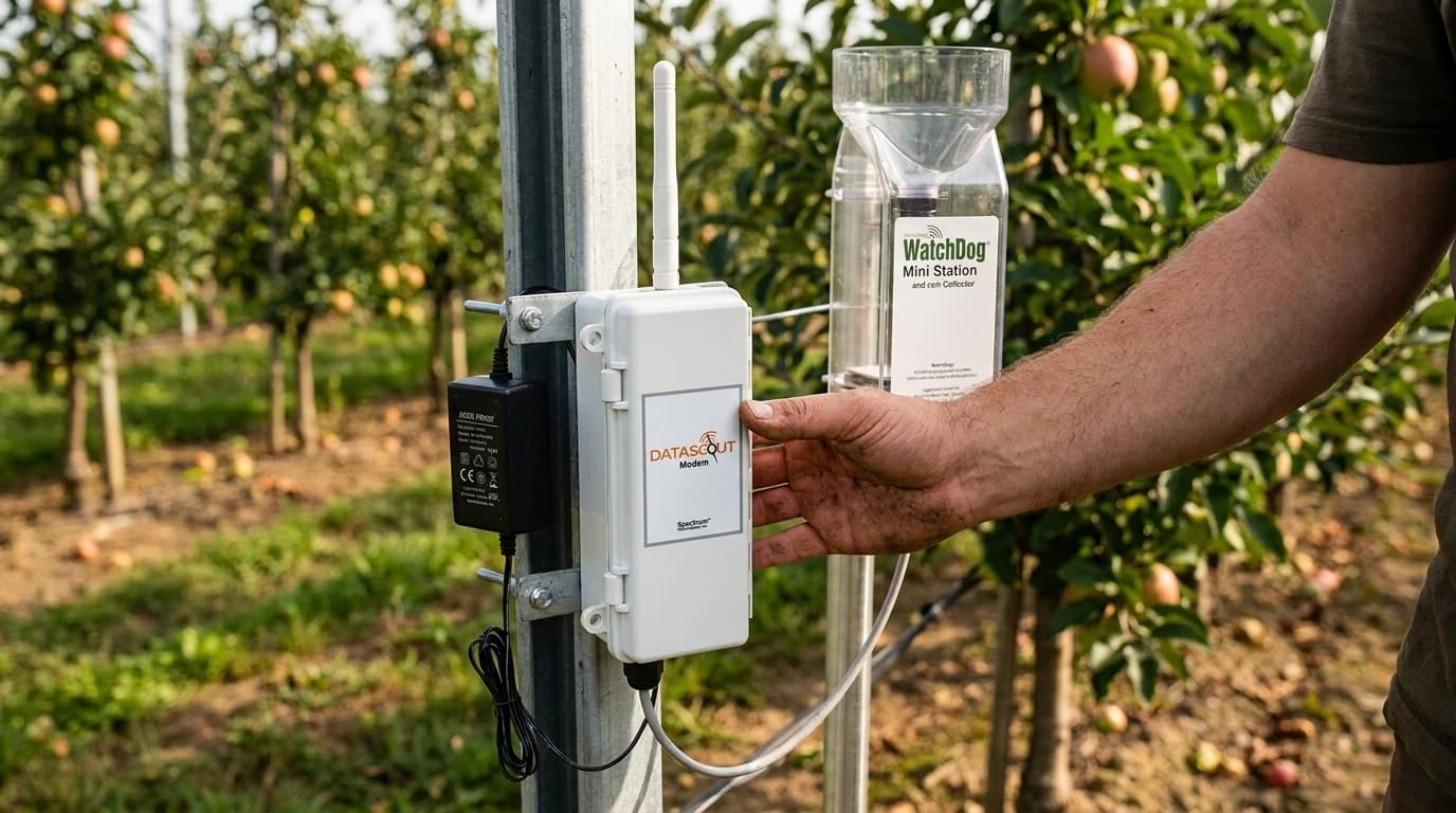 DataScout Wi-Fi modem – WatchDog állomások adatküldése internetre – használat közben, AI-generált kép