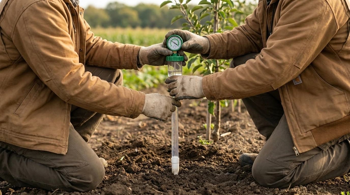 Irrometer tenziométer, 91,4 cm – használat közben, AI-generált kép