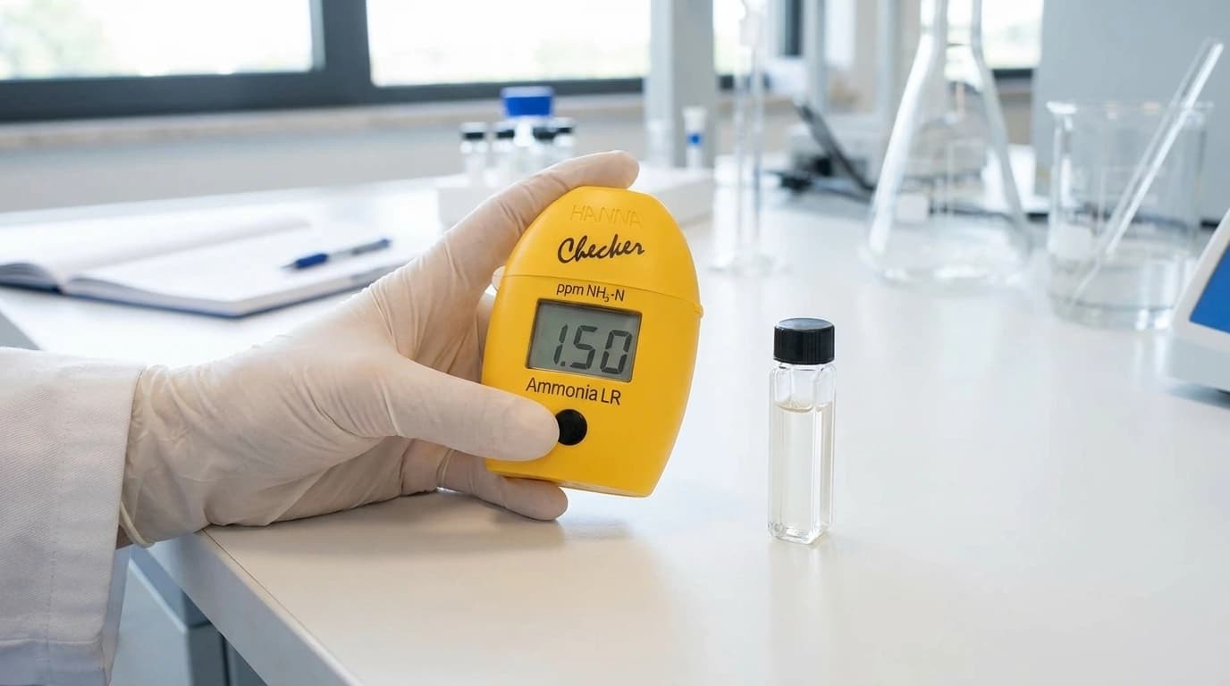 HI700 Checker HC kolorimeter – ammónia alacsony mérése – használat közben, AI-generált kép