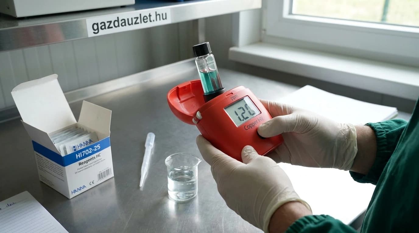 HI702 Checker HC kolorimeter – réz magas mérése – használat közben, AI-generált kép