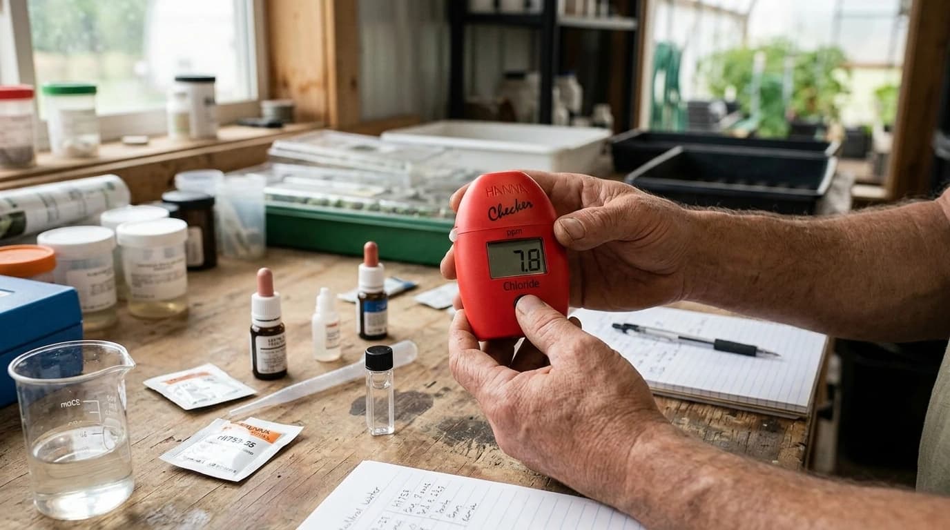 HI753 Checker HC kolorimeter – klorid mérése – használat közben, AI-generált kép