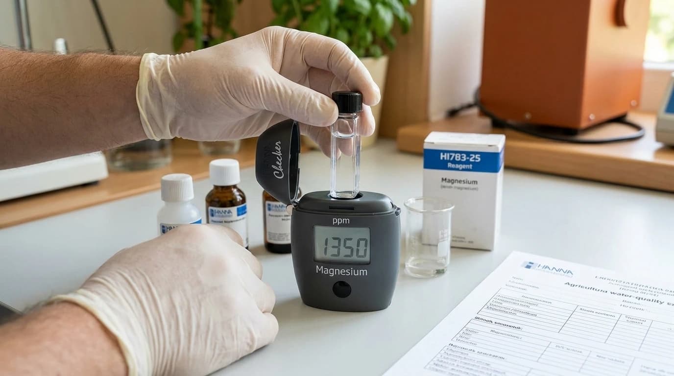 HI783 Checker HC kolorimeter – tengeri magnézium mérése – használat közben, AI-generált kép