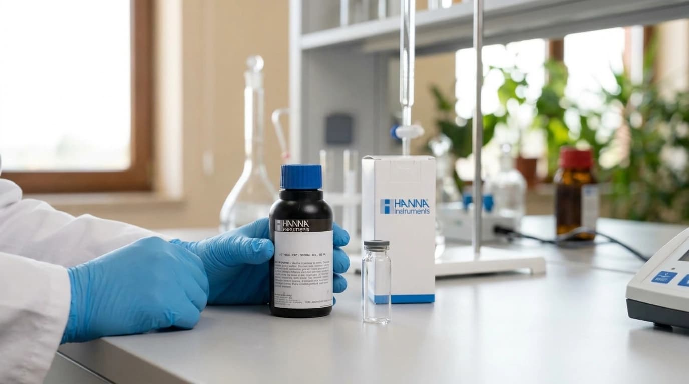 HI84500-55 kén-dioxid reagens – HI84500 műszerhez – használat közben, AI-generált kép
