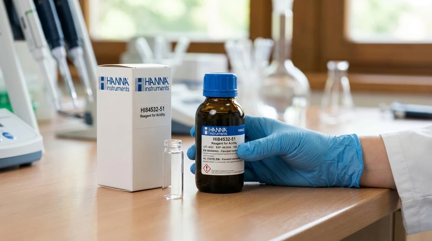 HI84532-51 savtartalom reagens – HI84532 műszerhez – használat közben, AI-generált kép